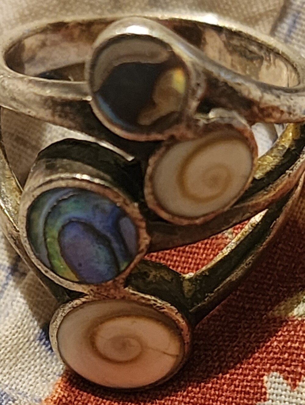 Vintage 60s/70s Silver Abalone Shiva Shell Shiva Eye Ting Size 6